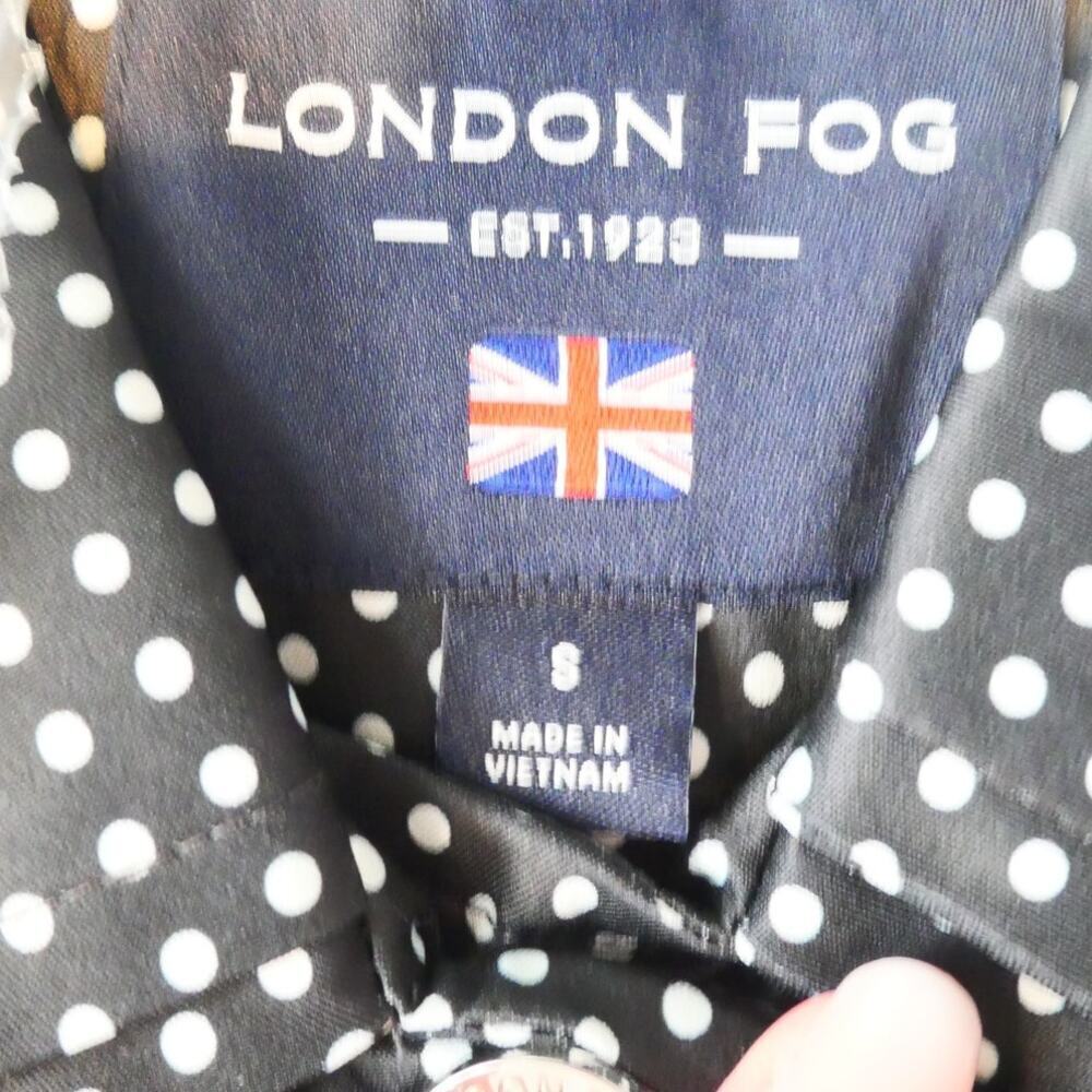 NEW London Fog Women's Small Belted Trench Coat Rain Jacket Black White Dot - Picture 4 of 15